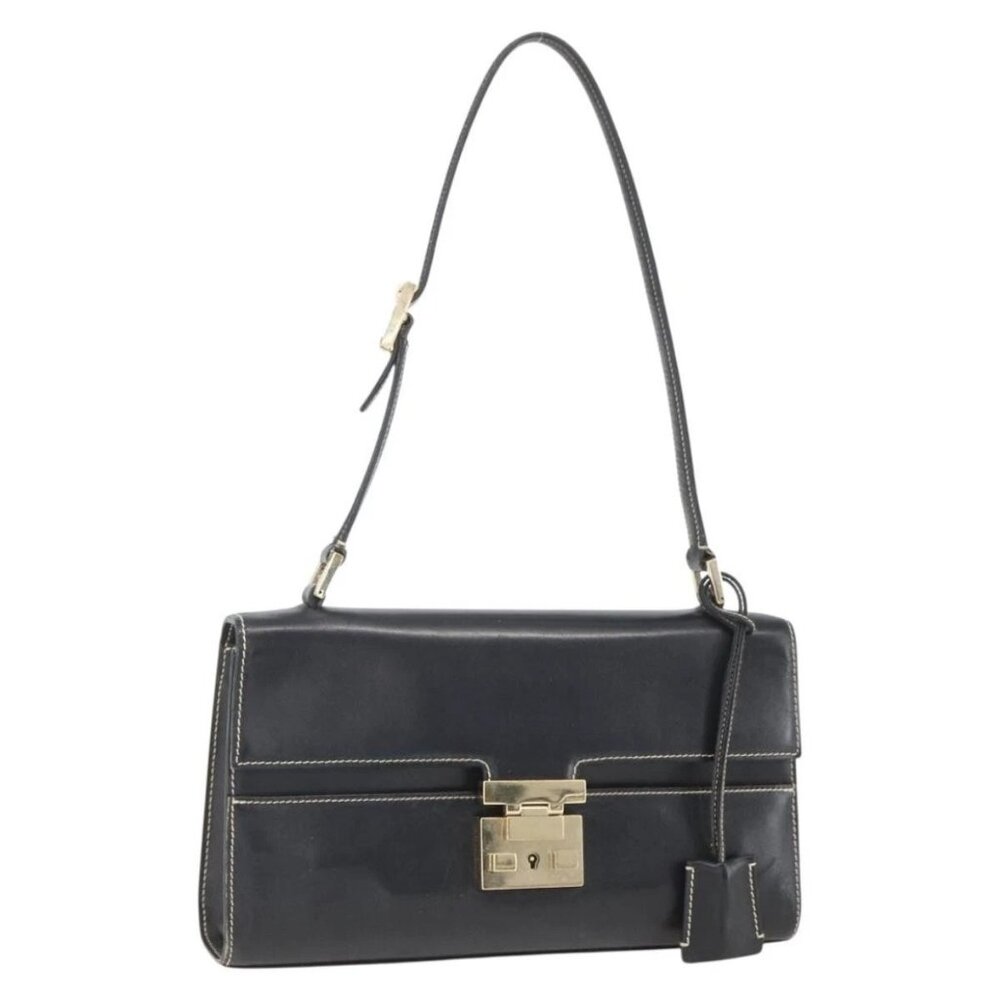 GUCCI Shoulder Bag Leather Black Gold 001 4214